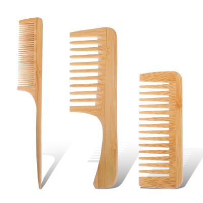 3Pcs Wooden Hair Comb for Women, Wide Tooth Hair Comb for Curls, Rat Tail Beard Combs Set for Thick Thin Straight Hairs Women, Men Barber Styling, Curly Teasing, Parting, Mustache