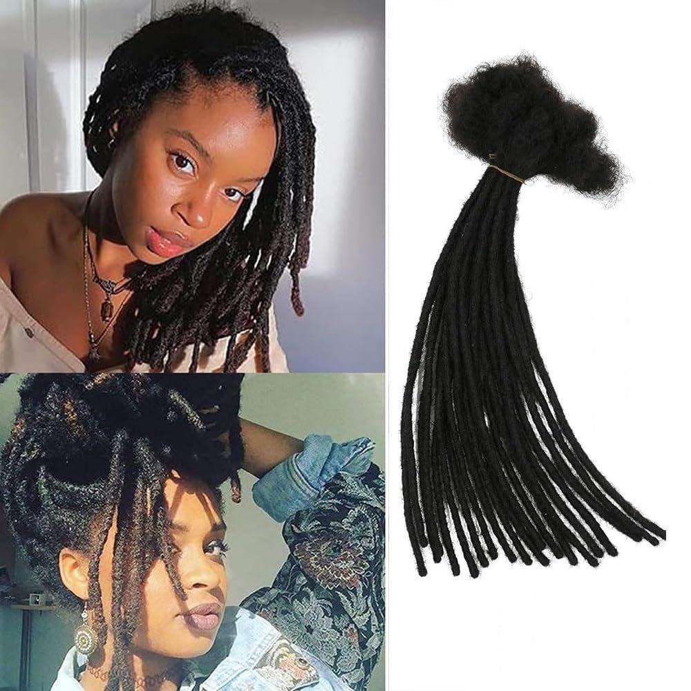 0.4cm & 0.6cm Width, 4-14 Inches10, 30, 60, 100 Strands Options 100% Real Human Hair Dreadlock Extensions for Men/Women/Kids, Handmade Permanent Loc Extension Bundles (0.6cm, 8inches, 60Strands)