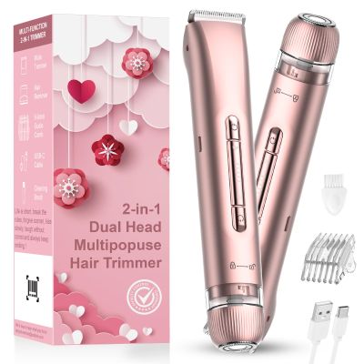 Bikini Trimmer for Women - Electric Razors for Women | Dual Head Electric Shaver for Ladies for Facial Hair Removal, IPX7 Waterproof, Painless & Flawless, USB Rechargeable, for Face, Bikini, Body, Leg