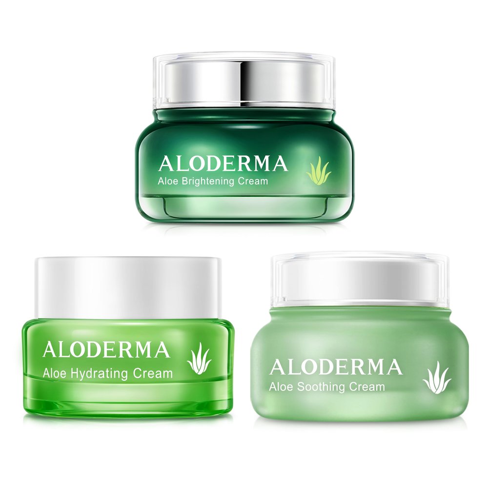 Aloderma Aloe Face Cream Set, 3 pieces - Hydrating Cream, Soothing Cream, Brightening Cream