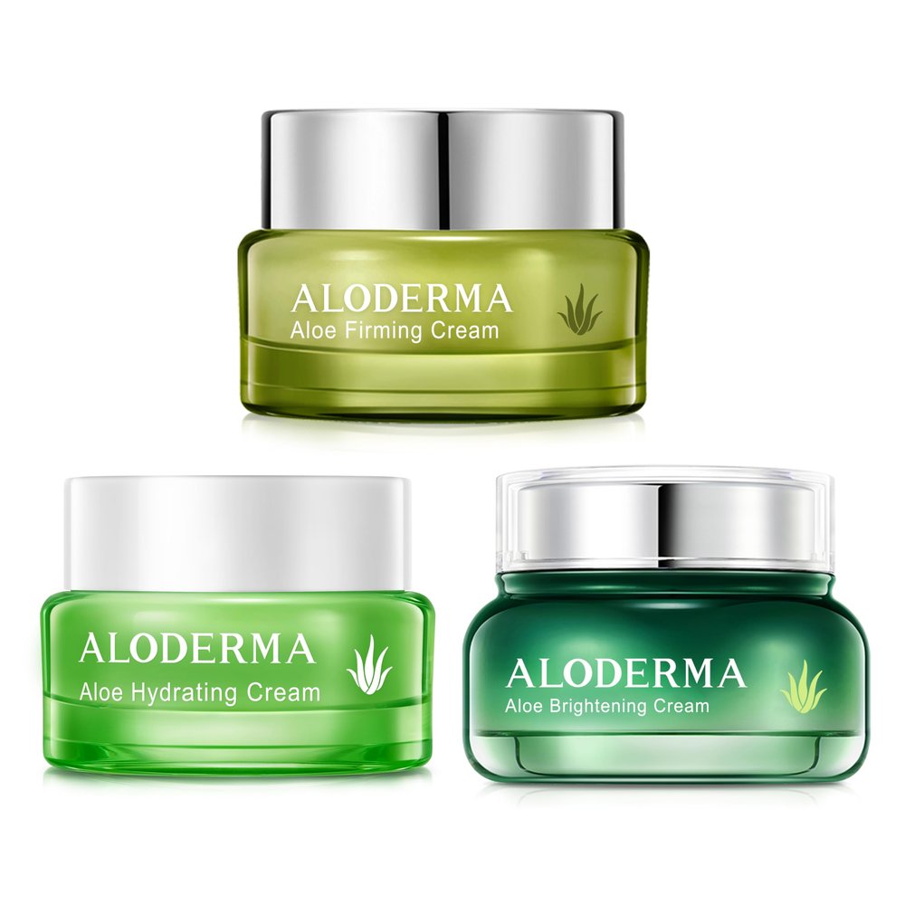 Aloderma Aloe Face Cream Set, 3 pieces - Hydrating Cream, Firming Cream, Brightening Cream