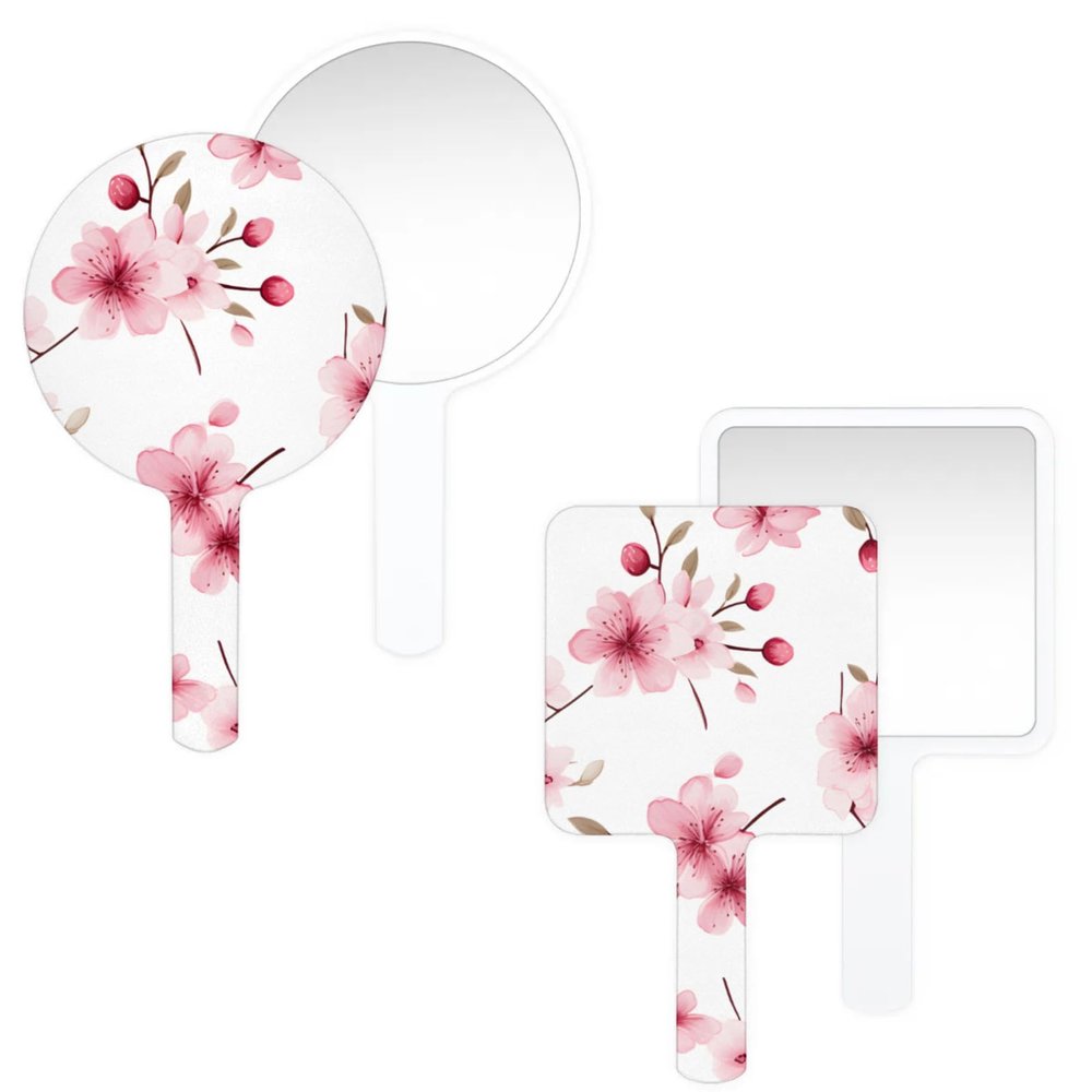 LANYANYQ Multi Purpose Hand Mirror Pinks Cherry Floral Wildflower with Distortion Free Reflection, 6.7 x 3.95 in, Small Cute Orbicular Hand Mirror