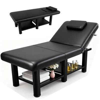 Heavy Duty Massage Table,Up to 1250LBS, 75L 31.5''W Pro Stationary Massage Bed with 4.3 inch Memory Foam for Treatment Table Physical Therapy Spa Facial Bed, Steel Frame PU Leather, Black