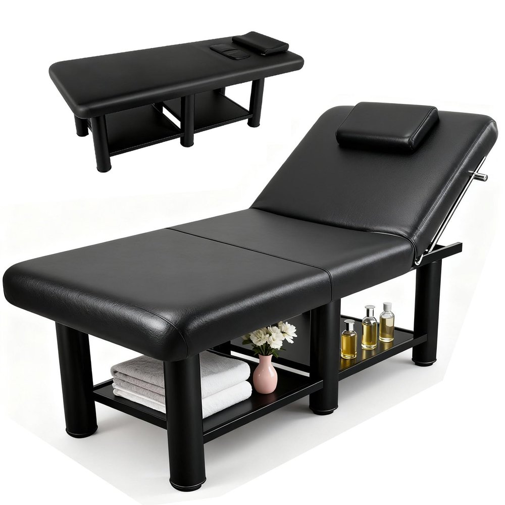 Heavy Duty Massage Table,Up to 1250LBS, 75L 31.5''W Pro Stationary Massage Bed with 4.3 inch Memory Foam for Treatment Table Physical Therapy Spa Facial Bed, Steel Frame PU Leather, Black