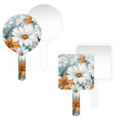 LANYANYQ Multi Purpose Hand Mirror White Yellow Daisy Flower with Distortion Free Reflection, 6.7 x 3.95 in, Small Cute Square Hand Mirror