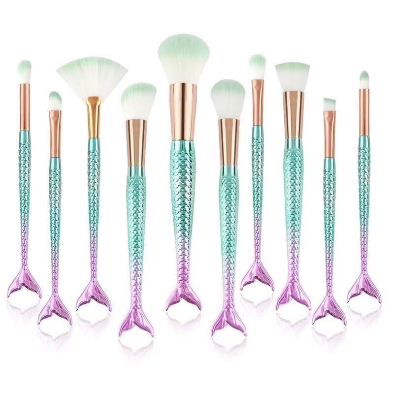 10Pcs Mermaid Style Makeup Brush Set C