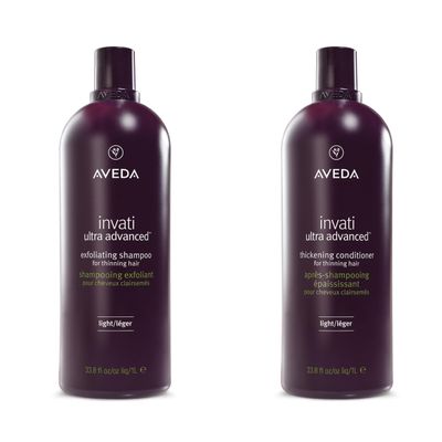Aveda Invati Ultra Advanced Exfoliating Shampoo & Thickening Conditioner Light Duo | for Fine to Medium Thinning Hair Types | Normal to Oily Scalp | Part of 4-Step System | Liter Size