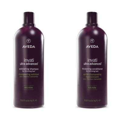 Aveda Invati Ultra Advanced Exfoliating Shampoo & Thickening Conditioner Rich Duo | for Medium to Thick Thinning Hair Types | Normal to Oily Scalp | Part of 4-Step System | Liter Size