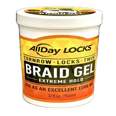 AllDay LOCKS Braid Gel Extreme Hold and Edge Gel 32oz Tub (No Flaking, Smooths Frizz, High Shine, Long Lasting). Cornrows, Locks, and Twists (1pc)