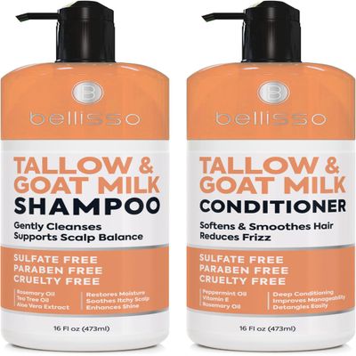 Beef Tallow Shampoo and Conditioner Set with Goat Milk - Sulfate Free Moisture for Women and Men - For Dry, Itchy Scalp - Hydrating, Thickening, Volume Care for Thinning Hair - 16 Fl Oz (Pack of 2)