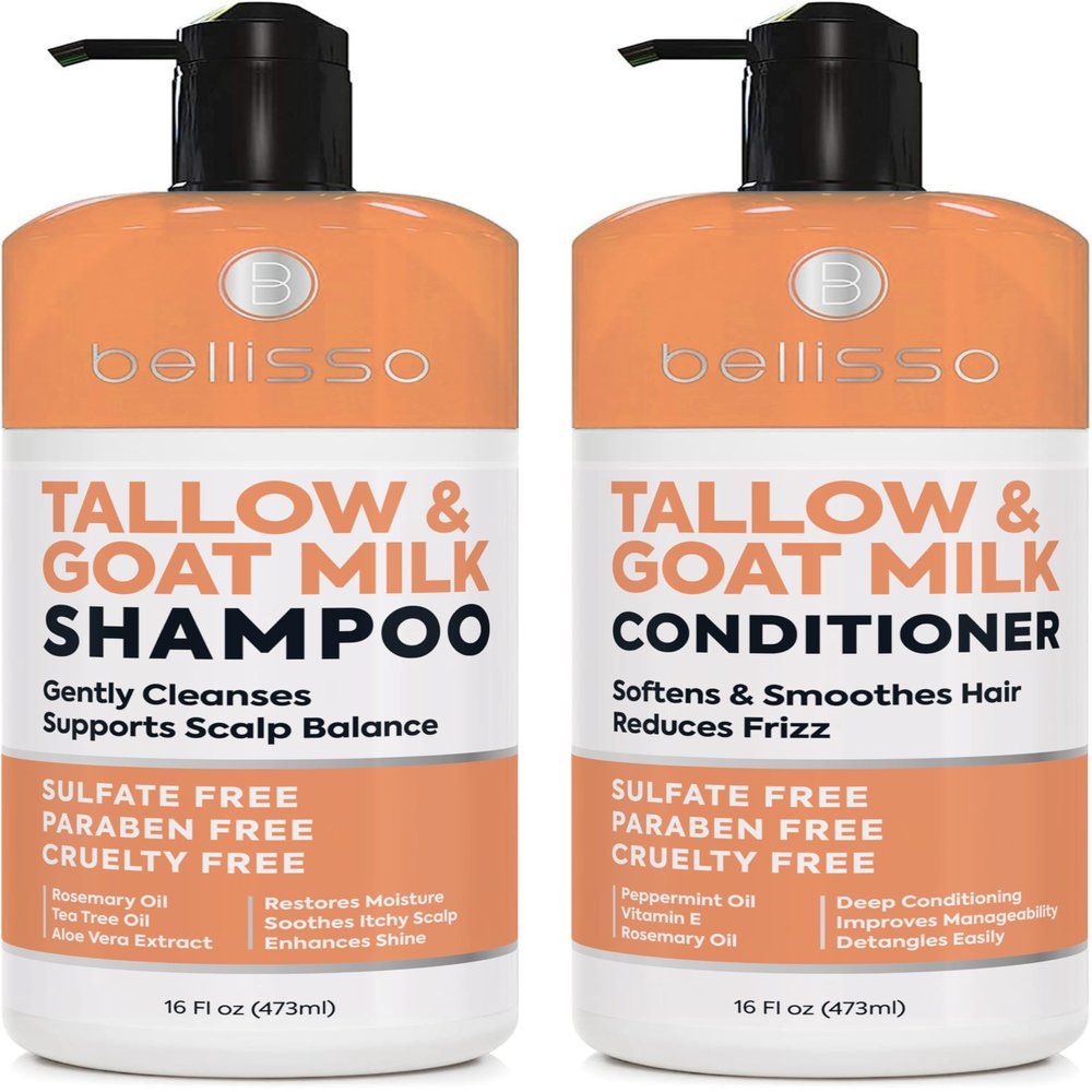 Beef Tallow Shampoo and Conditioner Set with Goat Milk - Sulfate Free Moisture for Women and Men - For Dry, Itchy Scalp - Hydrating, Thickening, Volume Care for Thinning Hair - 16 Fl Oz (Pack of 2)