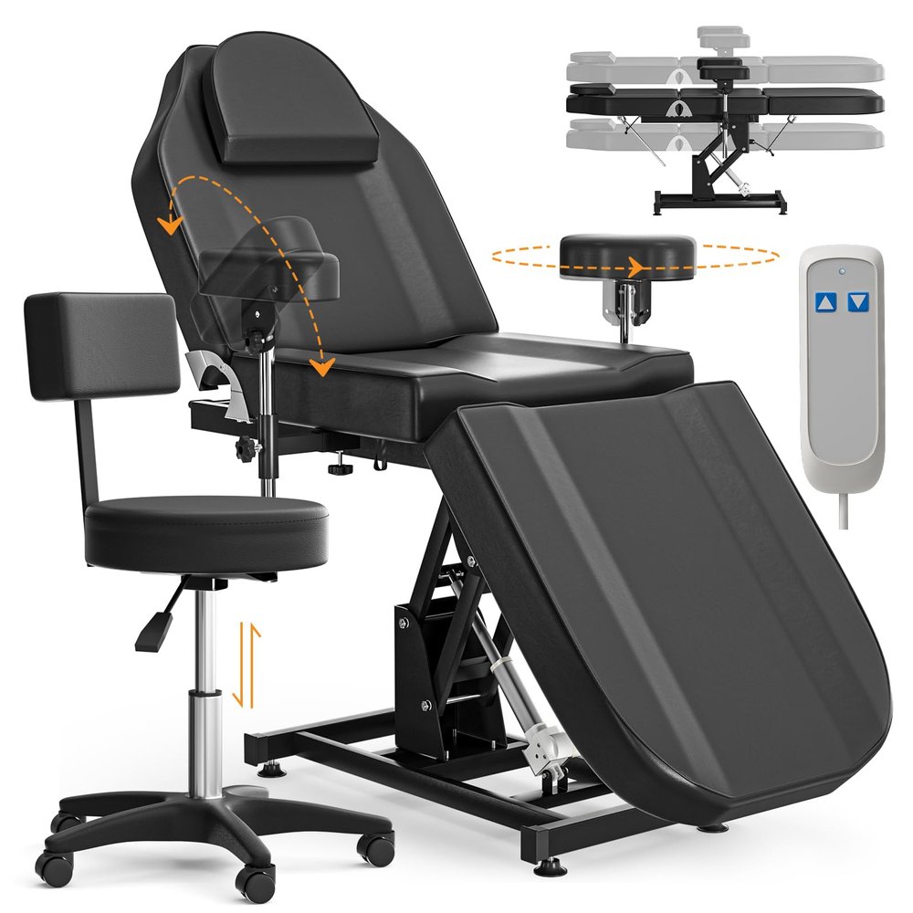 DeerDean Electric Tattoo Chair Bed for Client with Stool Spa Beds for Esthetician Adjustable Height Facial Chairs for Beauty