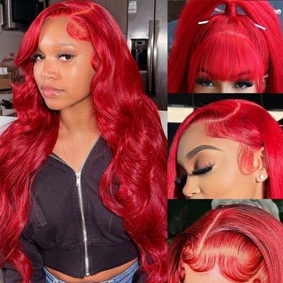 30 Inch Red Lace Front Wigs Human Hair Body Wave 13x4 Red HD Lace Frontal Wig Human Hair Wear and Go Glueless Hot Red Wigs Human Hair Pre Plucked with Baby Hair Burgundy Red Wigs For Black Women