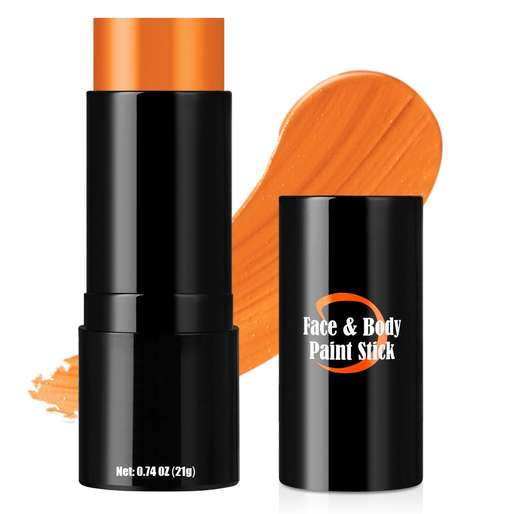 Drawdart Pumpkin Orange Face Body Paint Stick, Cream Blendable Face Paint,Orange Eye Black Baseball/Softball, Face Painting for Halloween Pumpkin Special Effects SFX Cosplay Makeup