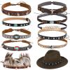 10-Pack Western Cowboy Hatbands, Adjustable Beaded Turquoise Leather Straps, Decorative Cowgirl Headbands With Feathers view 1