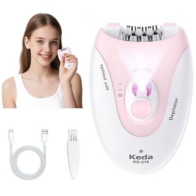 Epilator for Women, 2 Speed Facial Hair Removal, Electric Lady Shaver with LED Light, Rechargeable Portable Epilator, Painless Hair Removal Device for Bikini, Face, Arm, Legs, Armpits (Pink)