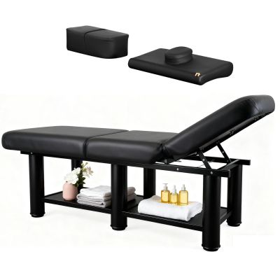 Heavy Duty Massage Table,Up to 1250LBS, 75L 31.5''W Pro Stationary Treatment Table Salon with Removable Headrest for Treatment Table Physical Therapy Spa Facial Bed, Steel Frame PU Leather, Black