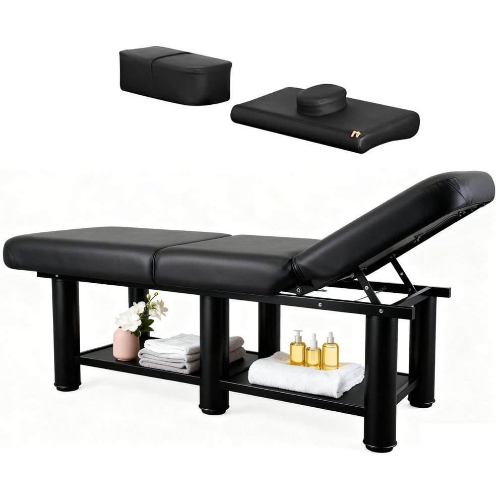 Heavy Duty Massage Table,Up to 1250LBS, 75L 31.5''W Pro Stationary Treatment Table Salon with Removable Headrest for Treatment Table Physical Therapy Spa Facial Bed, Steel Frame PU Leather, Black