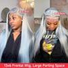 YNICKRKR Hair Wigs 13x6 Silver Grey Straight Lace Front Human Hair Wigs Pre Plucked 613 Blonde Body Wave Frontal Wigs for Women Brazilian Hair Wigs(Gray Body Wave Wig,180 Density 13X6 Wig_38INCHES) view 2