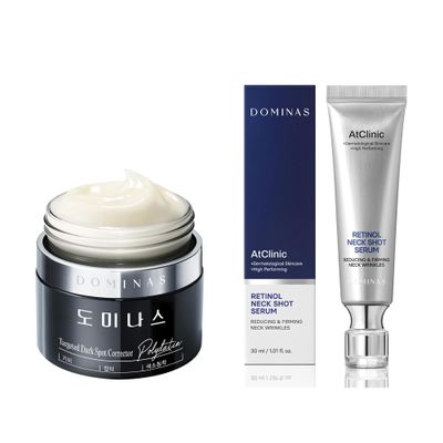 Advanced Korean Cream (1.76oz) + Retinol Neck Serum Cream (1fl oz) - Korean Skincare Duo for Skin Tone, Elasticity & Neck Wrinkle Care  With Niacinamide, Peptide, Vitamin C, Panthenol
