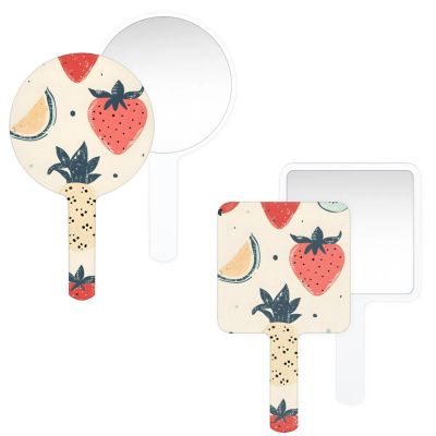 LANYANYQ Multi Purpose Hand Mirror Strawberry Pineapple with Distortion Free Reflection, 6.7 x 3.95 in, Small Cute Orbicular Hand Mirror