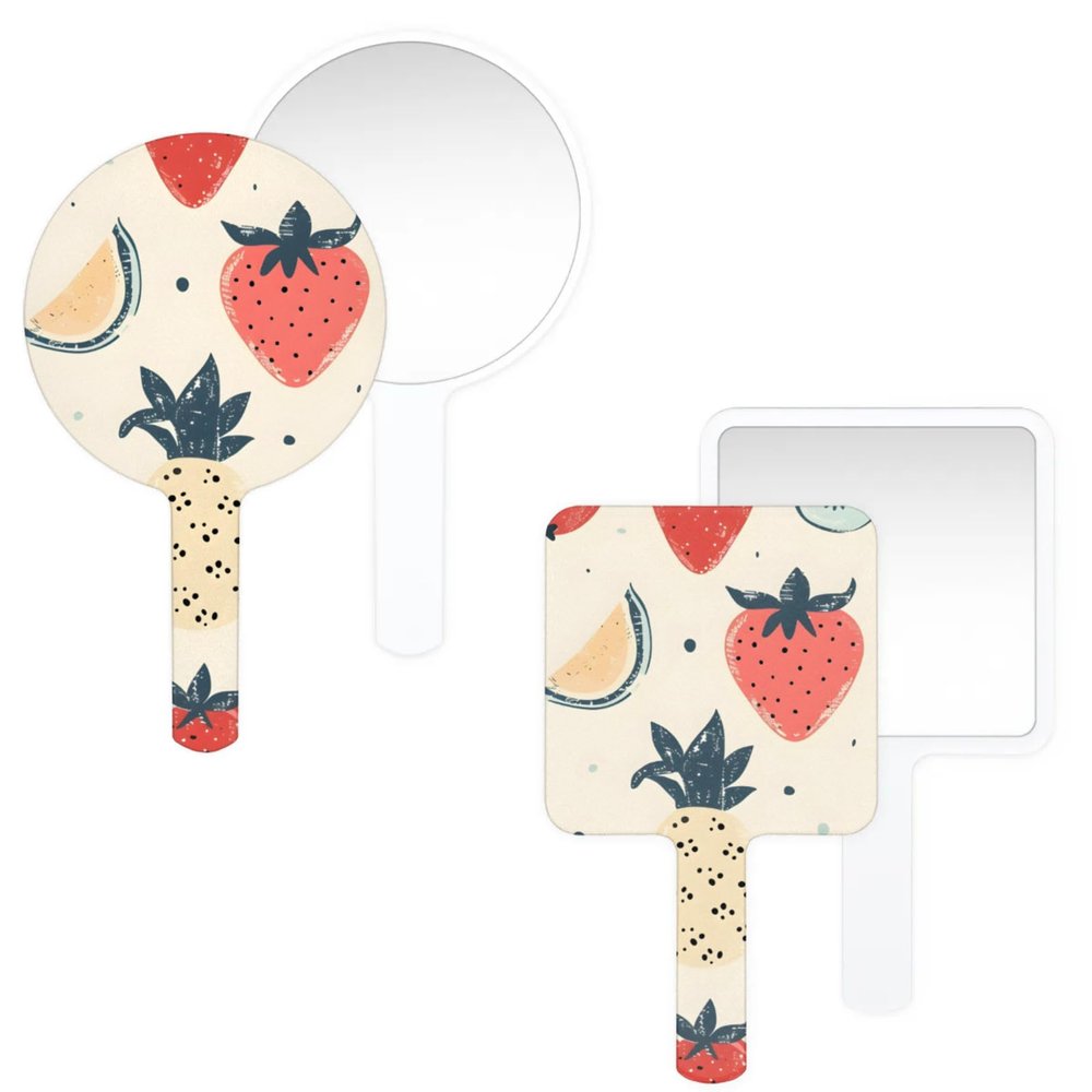 LANYANYQ Multi Purpose Hand Mirror Strawberry Pineapple with Distortion Free Reflection, 6.7 x 3.95 in, Small Cute Orbicular Hand Mirror