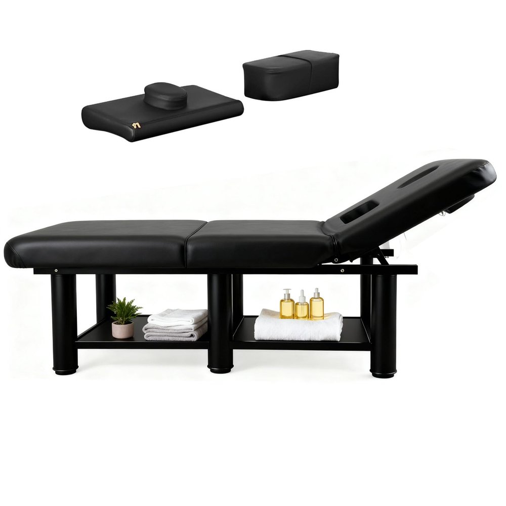 Heavy Duty Physical Therapy Table,Up to 1250LBS, 75L 31.5''W Pro Stationary Wide Massage Bed with 4.3 inch Memory Foam for Beauty Salon Spa Treatment, Steel Frame PU Leather, Black