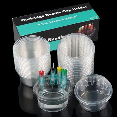 40PCS Disposable Tattoo Cartridge Cup Holder Plastic Tattoo Cartridge Tray For Tattoo Inks Needle Holder Placement Rack Disposable Plastic Cup Working Cup Cleaning Cup