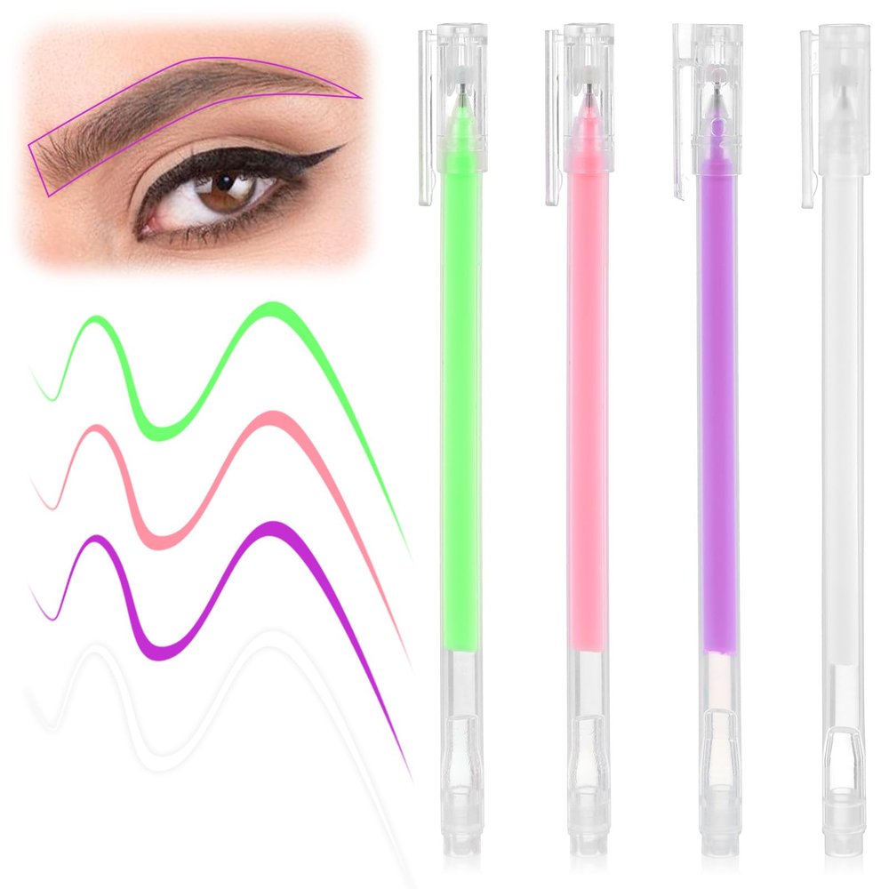 4 Packs Brow Mapping Pen, 4 Colors Eyebrow Microblading Marker Pens Eyebrow Makeup Position Mapping Mark Tools Brow Lamination Supplies for Eyebrow Lip Skin