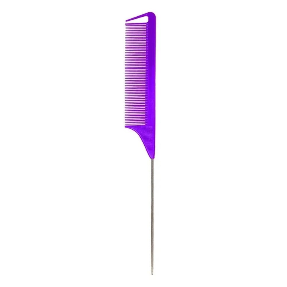 Hair Comb Steel Needle Professional Styling Plastic Heat Resistant Anti-Static Braiding Rat Tail Curved Parting Comb Barber Accessories(Si purple)