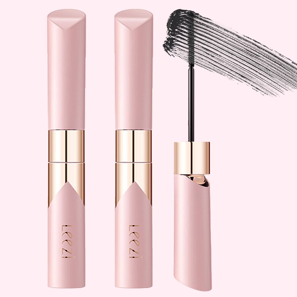 2PCS Lengthening Black Mascara for Fine Short Lashes & Older Women Quick-Drying, Smudge-Proof & Waterproof, Natural-Looking Length, Dual-Sided Brush, Swivel Brush Handle, Glides to Every Lash Angle