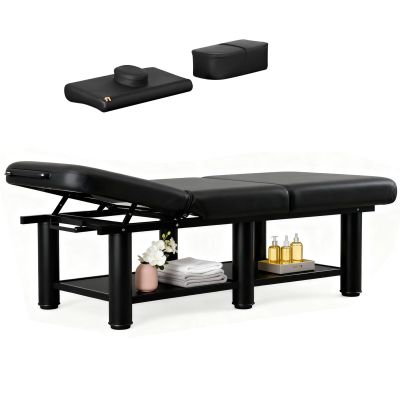 Heavy Duty Massage Table,Up to 1250LBS, 75L 31.5''W Pro Wide Stationary Physical Therapy Bed with Backrest for for Spa Footmassage Facial CareSpa Tattoo, Steel Frame PU Leather, Black