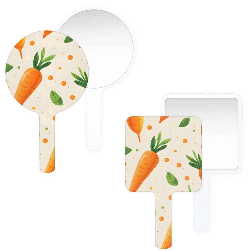 LANYANYQ Multi Purpose Hand Mirror Vegetables Carrots with Distortion Free Reflection, 6.7 x 3.95 in, Small Cute Orbicular Hand Mirror