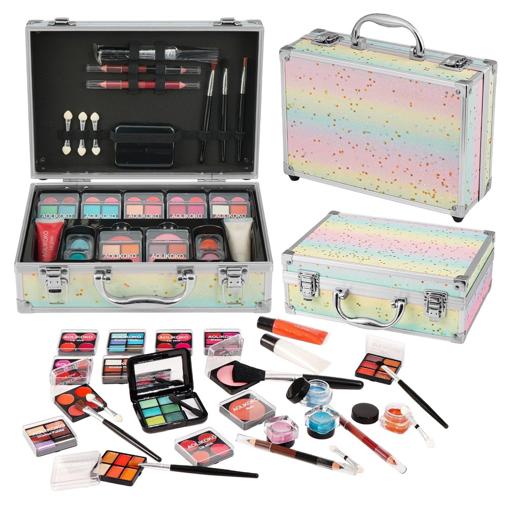 AOLIKOKO Makeup Kit for Teenager & Women Full Kit, All in One Makeup Set With The Small Cosmetic Train Case, Professional Makeup Kit, Makeup Gift Set for Women Girls (Set A)