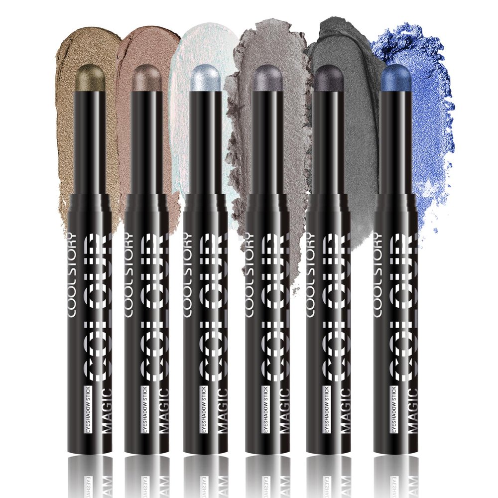 COOL STORY 6pcs different color eye shadow sticks, cream, brightens and enhances the eyes, long-lasting, waterproof, and sweatproof, suitable for creating smoky eye makeup(C)