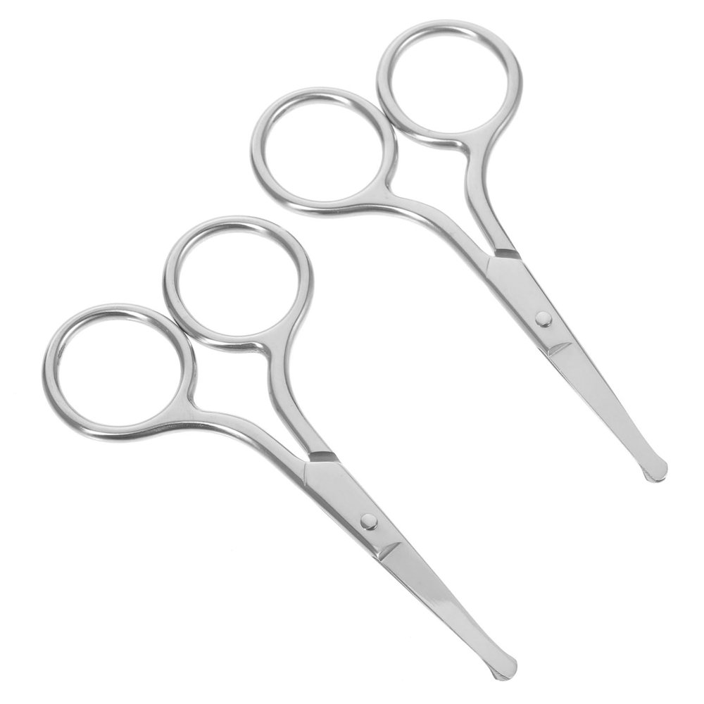 PLAFOPE 2pcs Stainless Steel Eyebrow Scissors Double Head Hair Removal for Men Face Eyebrow Beard Nose Manual Beauty Tool