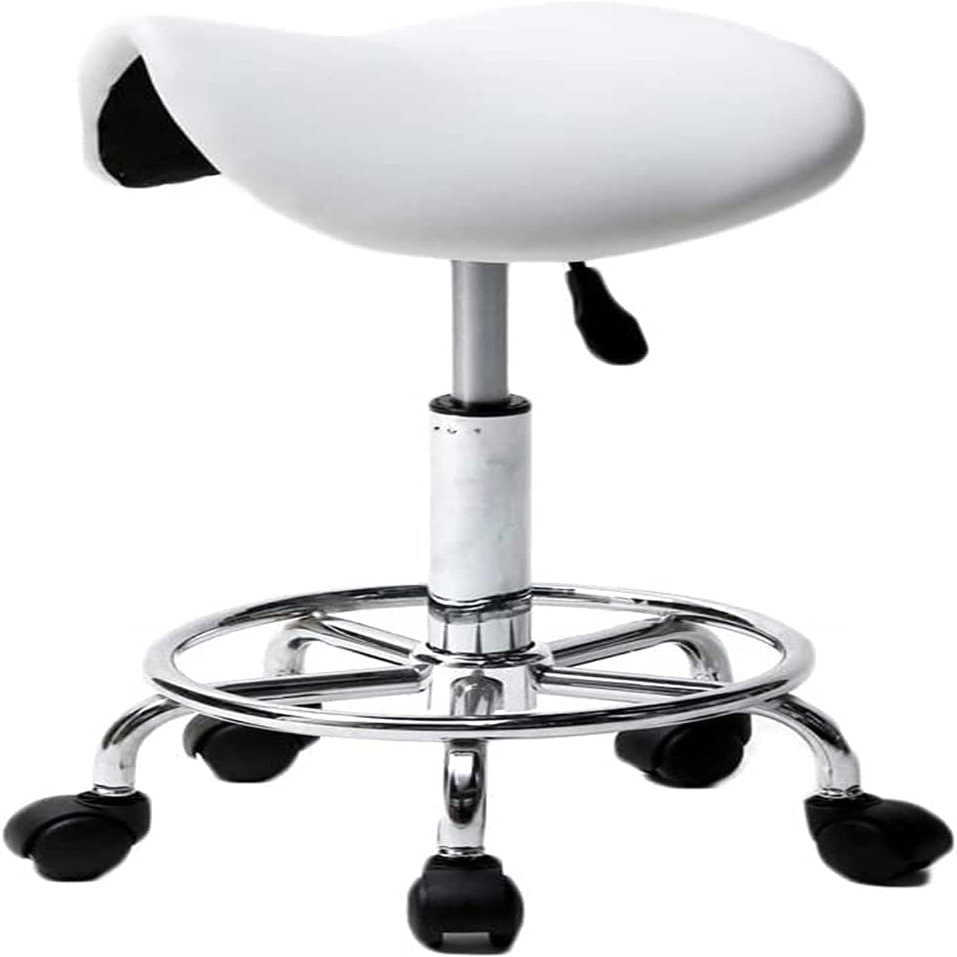 Seodradow Rolling Stools Stool On Wheels Rolling Swivel Salon Stool, Hydraulic Beauty Tattoo Gas Lift Boot Chair with 5 Wheels(Color:Bianco)