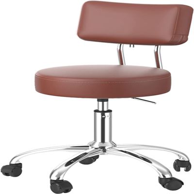 Seodradow Adjustable 360 Rotating Hydraulic Haird Salon Beauty Rolling Chair Home Decoration, with Backrest and 5 Pulleys(Color:Coffee Color)