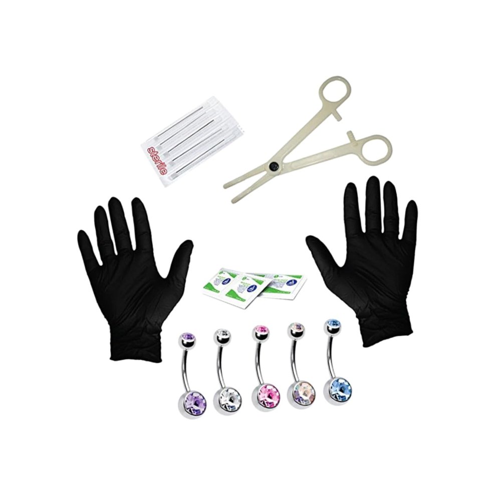 CATIEBYE 15pcs Navel Piercing Kit Gloves Professional Belly Button Ring Set Random Styles Safe and Comfortable for Daily Use