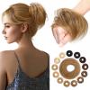 Hairro Human Hair Messy Bun, 100% Real Ponytail Hair Scrunchies, Natural Curly Chignon Fluffy Donut Updo, Hairpiece with Elastic Rubber Band for Women, 1 Count Golden Brown Straight view 1