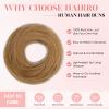 Hairro Human Hair Messy Bun, 100% Real Ponytail Hair Scrunchies, Natural Curly Chignon Fluffy Donut Updo, Hairpiece with Elastic Rubber Band for Women, 1 Count Golden Brown Straight view 3