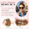 Hairro Human Hair Messy Bun, 100% Real Ponytail Hair Scrunchies, Natural Curly Chignon Fluffy Donut Updo, Hairpiece with Elastic Rubber Band for Women, 1 Count Golden Brown Straight view 4