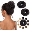 Hairro Human Hair Messy Bun, 100% Real Ponytail Hair Scrunchies, Natural Curly Chignon Fluffy Donut Updo, Hairpiece with Elastic Rubber Band for Women, 2 Count Natural Black Wavy view 1