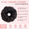 Hairro Human Hair Messy Bun, 100% Real Ponytail Hair Scrunchies, Natural Curly Chignon Fluffy Donut Updo, Hairpiece with Elastic Rubber Band for Women, 2 Count Natural Black Wavy view 3
