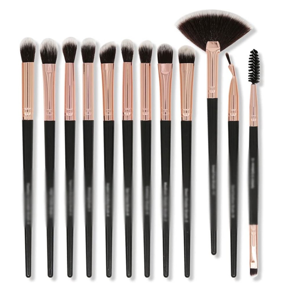 12 Eye Makeup Brushes Set Soft Bristles Eye Shadow Brush Nose Shadow Detail Eye Liner Brush(Black)