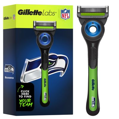 Gillette Labs Special NFL Seahawks Edition Shaving Razor for Men - 1 Handle, 4 Razor Blade Refills & Magnetic Stand, GilletteLabs with Exfoliating Bar