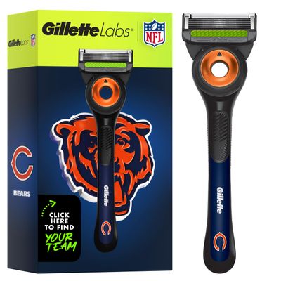 Gillette Labs Special NFL Bears Edition Shaving Razor for Men - 1 Handle, 4 Razor Blade Refills & Magnetic Stand, Holiday Gifts for Men, GilletteLabs with Exfoliating Bar