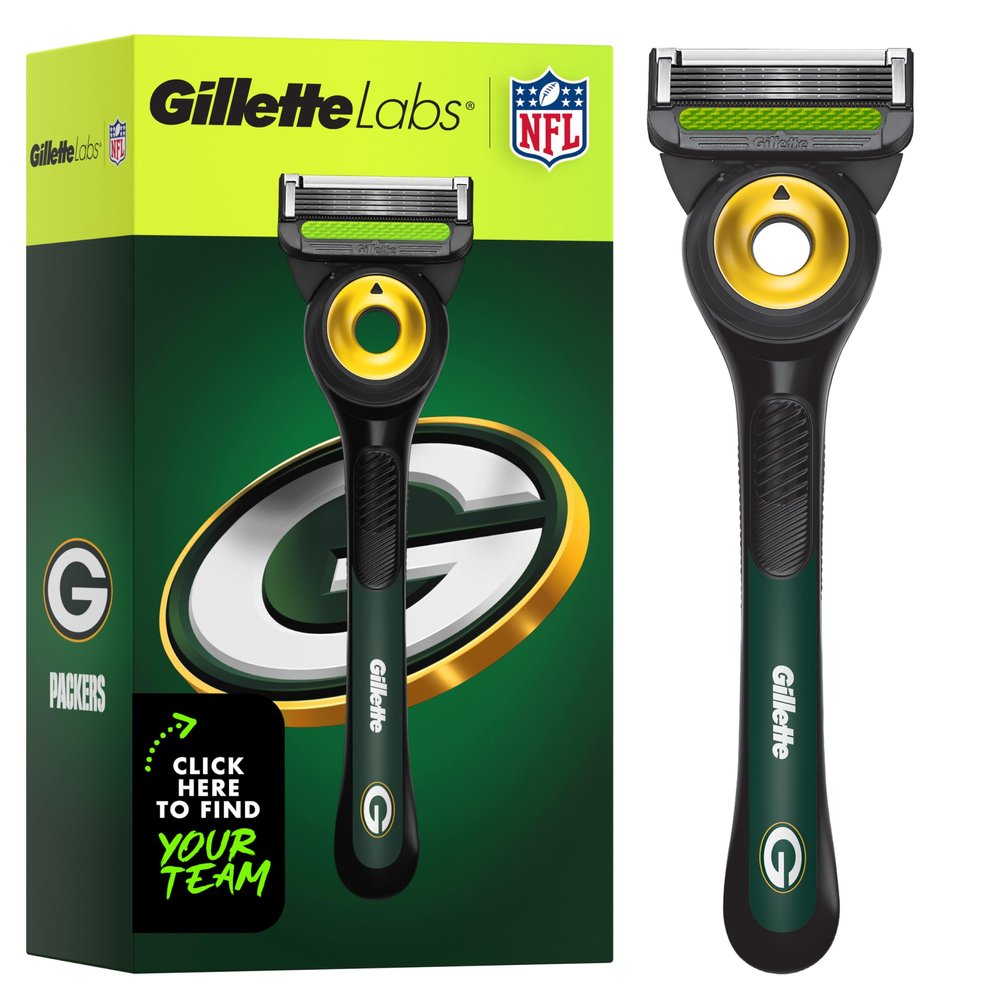 Gillette Labs Special NFL Packers Edition Shaving Razor for Men - 1 Handle, 1 Razor Blade Refill, Perfect for Game Day Grooming, GilletteLabs with Exfoliating Bar