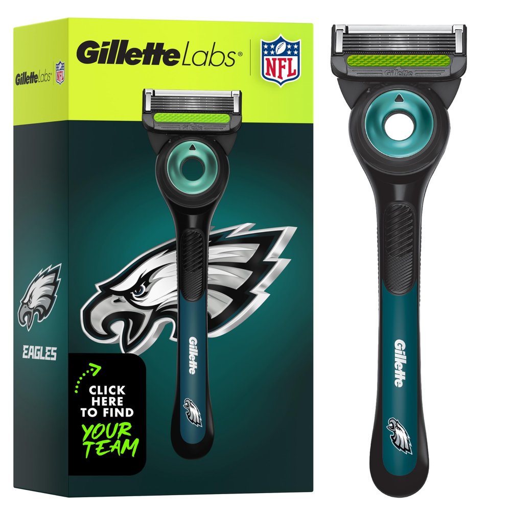 Gillette Labs Special NFL Eagles Edition Shaving Razor for Men - 1 Handle, 1 Razor Blade Refill, Perfect for Game Day Grooming, GilletteLabs with Exfoliating Bar