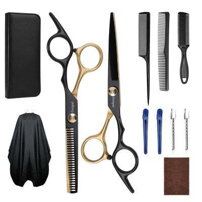 14-Piece Professional Hair Cutting Scissors Kit  Stainless Steel Hair Shears, Barber Scissors, Thinning Shears & Razor  Hair Cutting Kit for Men/Women/Kids  Barber Supplies & Accessories